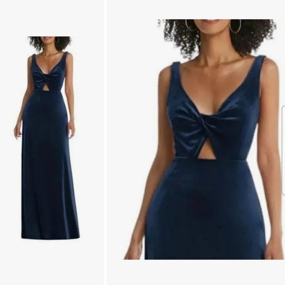 LOVELY Dresses & Skirts - Lovely Navy Velvet front twist fl dress, NWT, Size 8